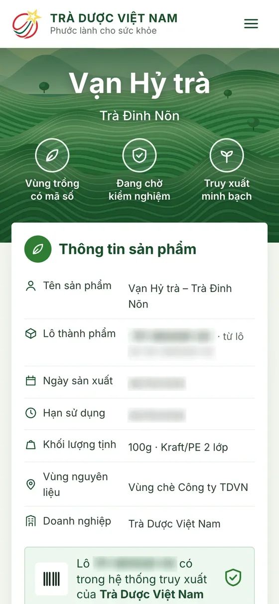 Trang khách quét QR: thông tin sản phẩm và lô